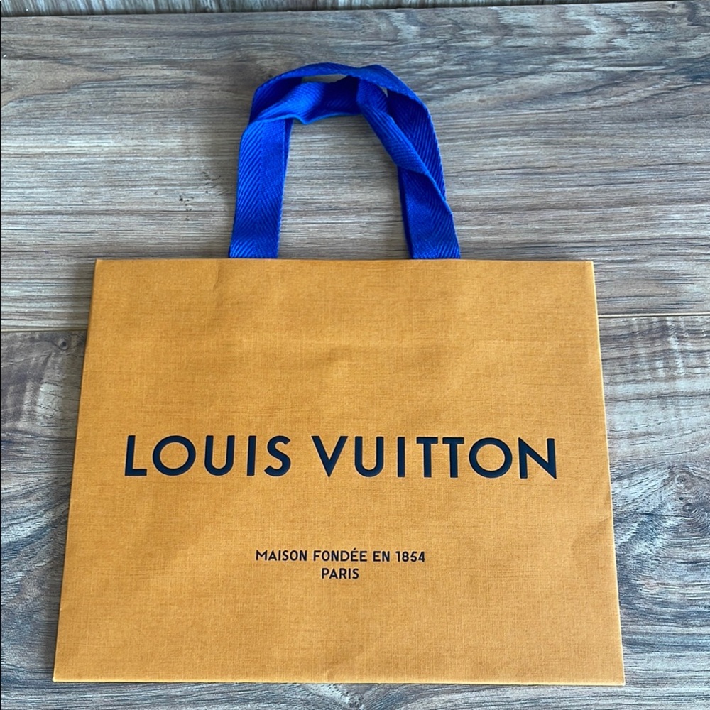 Louis Vuitton Orange Shopping Bag with Blue Handles